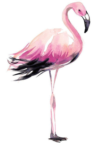 Flamingo White Modern Wood Framed Art Print with Double Matting by Billinghurst, Marina