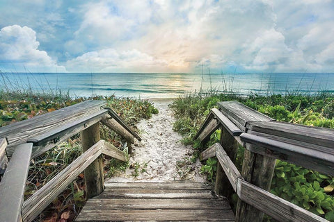 Welcome to the Beach White Modern Wood Framed Art Print with Double Matting by Celebrate Life Gallery