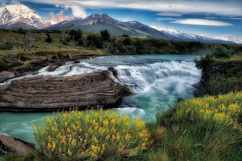 Rio Paine Waterfalls White Modern Wood Framed Art Print with Double Matting by Frates, Dennis