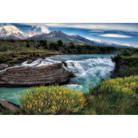 Rio Paine Waterfalls Black Modern Wood Framed Art Print with Double Matting by Frates, Dennis