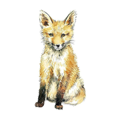 Baby Fox Black Modern Wood Framed Art Print by Markelova, Elena