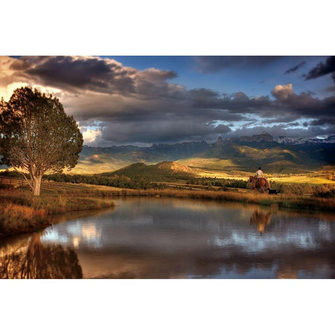 A Cowboy Reflects in the Moment Gold Ornate Wood Framed Art Print with Double Matting by Smith, Ken