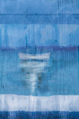 Blue Boat White Modern Wood Framed Art Print with Double Matting by Wiley, Marta G.