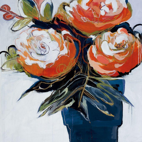 A Pot Of Blooms Black Ornate Wood Framed Art Print with Double Matting by Fitzsimmons, A.