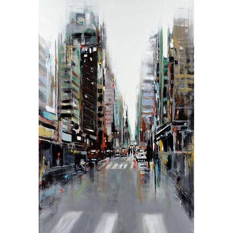 Bustling City Black Modern Wood Framed Art Print by Kadmiri, Aziz