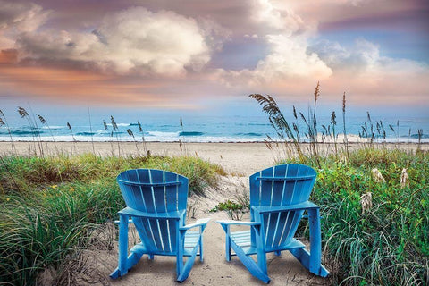 Shore Seats Black Ornate Wood Framed Art Print with Double Matting by Celebrate Life Gallery
