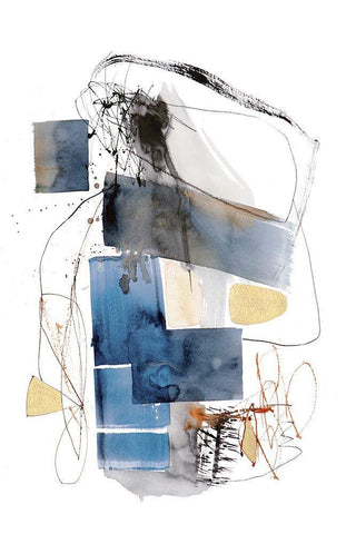 Blue Buzz I White Modern Wood Framed Art Print with Double Matting by Barnes, Natasha