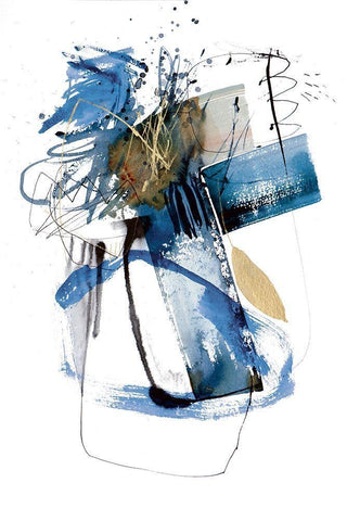 Blue Buzz II White Modern Wood Framed Art Print with Double Matting by Barnes, Natasha
