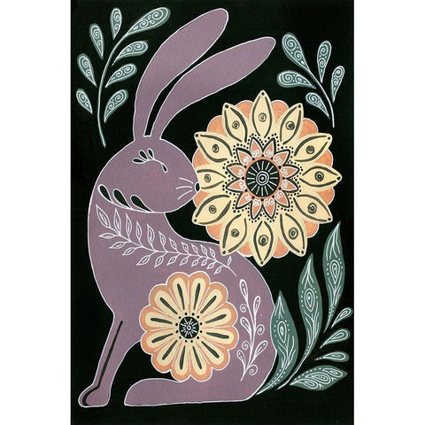 Nordic Folk Bunny White Modern Wood Framed Art Print by St. Amant, Yvette