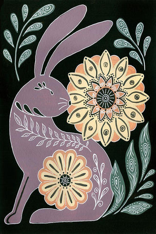 Nordic Folk Bunny White Modern Wood Framed Art Print with Double Matting by St. Amant, Yvette