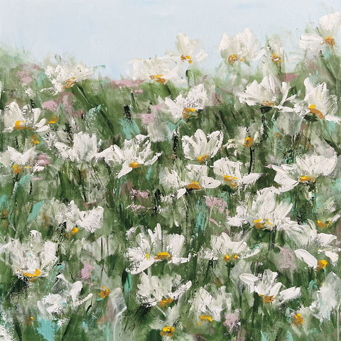 Daisy Field Black Ornate Wood Framed Art Print with Double Matting by Bell, Emma