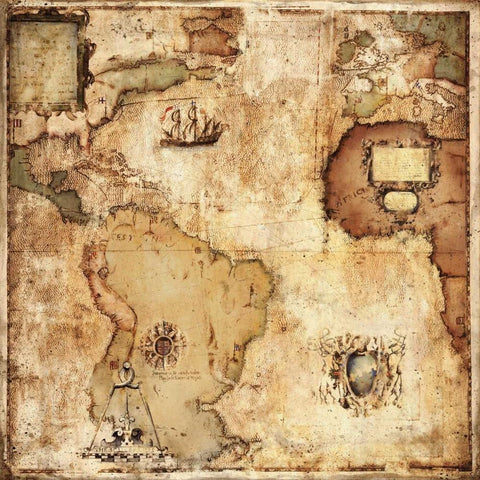 Map of Discovery Black Ornate Wood Framed Art Print with Double Matting by Panossian, Paul