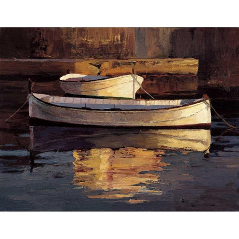 Barcas al Atardecer Gold Ornate Wood Framed Art Print with Double Matting by Romeu, Poch