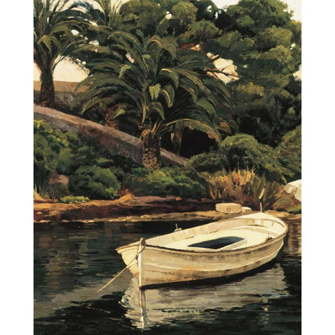 Barca y Palmeras White Modern Wood Framed Art Print by Romeu, Poch