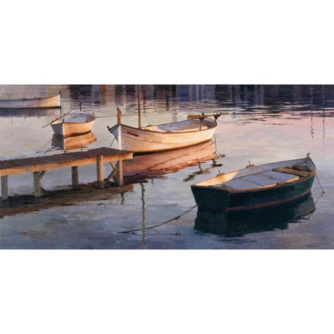 Barques al Port Gold Ornate Wood Framed Art Print with Double Matting by Romeu, Poch