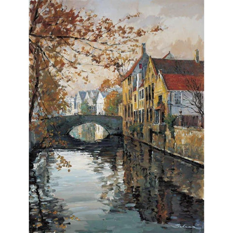 Brugge Reflections Black Modern Wood Framed Art Print with Double Matting by Schaar, Robert