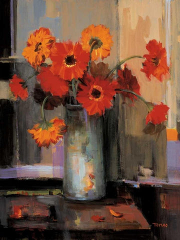 Floral Sunset Black Ornate Wood Framed Art Print with Double Matting by Tomao, Jennie