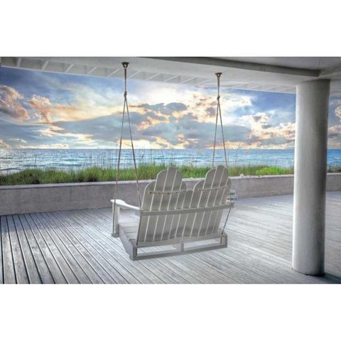 Swing At The Beach Black Modern Wood Framed Art Print with Double Matting by Celebrate Life Gallery