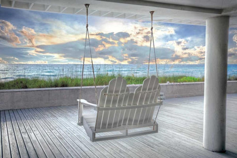 Swing At The Beach White Modern Wood Framed Art Print with Double Matting by Celebrate Life Gallery