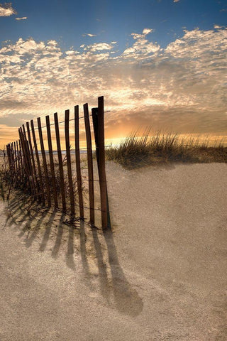Dune Fence at Sunrise White Modern Wood Framed Art Print with Double Matting by Celebrate Life Gallery