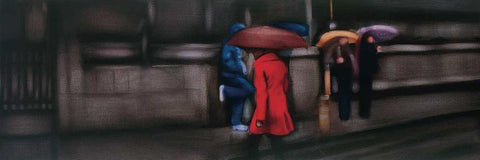 Down On The Street White Modern Wood Framed Art Print with Double Matting by Visa, Xavier