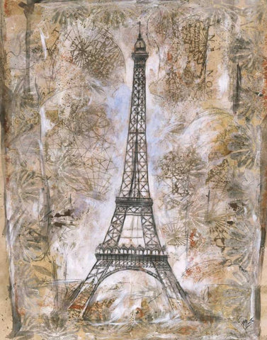 Eiffel Tower Black Ornate Wood Framed Art Print with Double Matting by Wiley, Marta G.