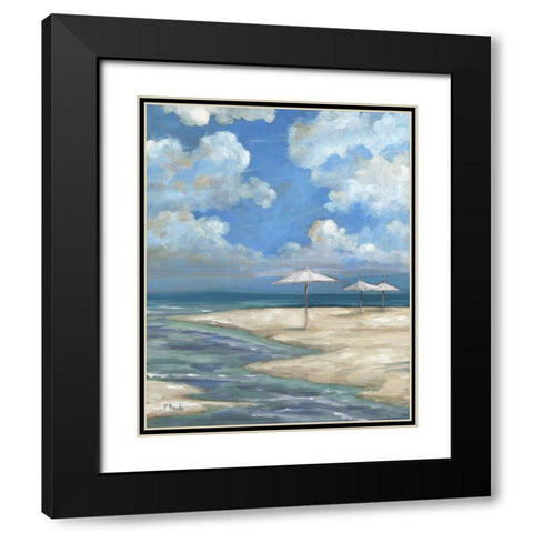 Umbrella Beachscape - White Black Modern Wood Framed Art Print with Double Matting by Brent, Paul