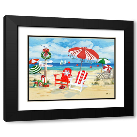 Holiday Beach Signs - Snowflakes Black Modern Wood Framed Art Print with Double Matting by Brent, Paul