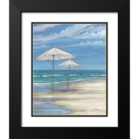 Seascape with Umbrellas - White Black Modern Wood Framed Art Print with Double Matting by Brent, Paul