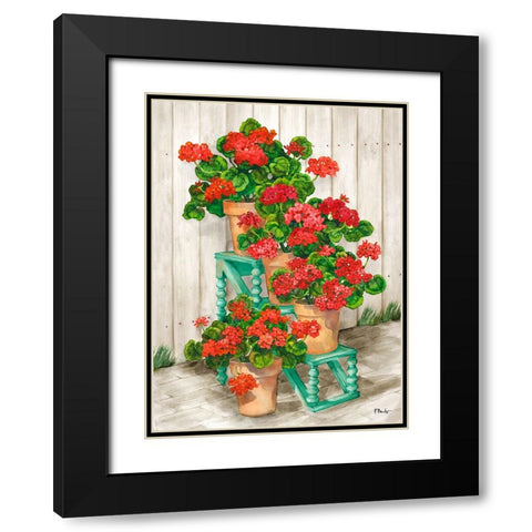 Spindle Shelf Geraniums - Beige Black Modern Wood Framed Art Print with Double Matting by Brent, Paul