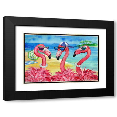 Flamingo Friends And Guy Black Modern Wood Framed Art Print with Double Matting by Brent, Paul
