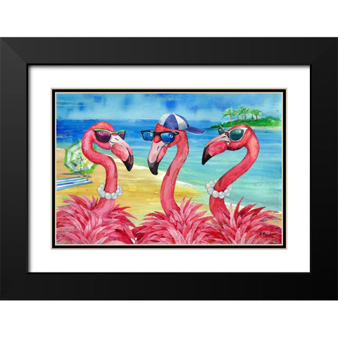 Flamingo Friends And Guy Black Modern Wood Framed Art Print with Double Matting by Brent, Paul