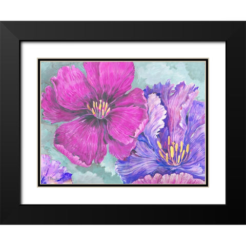 Floral Explosion - Bright Black Modern Wood Framed Art Print with Double Matting by Brent, Paul