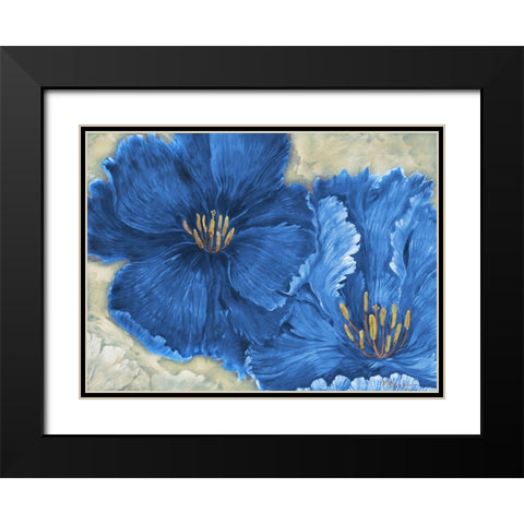 Floral Explosion - Blue Black Modern Wood Framed Art Print with Double Matting by Brent, Paul