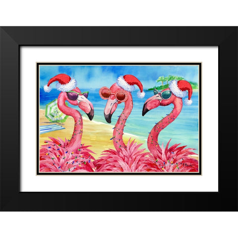 Holiday Flamingo Girlfriends Horizontal Black Modern Wood Framed Art Print with Double Matting by Brent, Paul