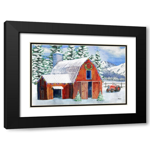 Holiday Homeland Barns I - Scenic Black Modern Wood Framed Art Print with Double Matting by Brent, Paul