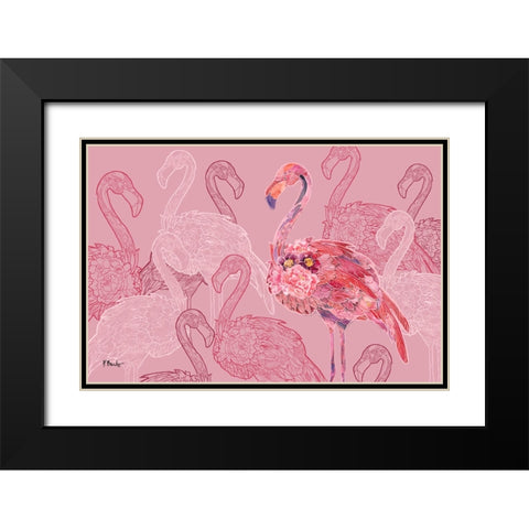 Flamingo Flock Black Modern Wood Framed Art Print with Double Matting by Brent, Paul