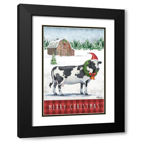 Christmas Cow Black Modern Wood Framed Art Print with Double Matting by Brent, Paul