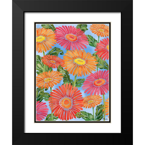 Gerber Daisy Cascade Black Modern Wood Framed Art Print with Double Matting by Brent, Paul