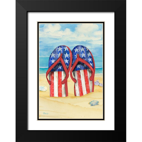 Americana Beach Flip Flops Vertical I Black Modern Wood Framed Art Print with Double Matting by Brent, Paul