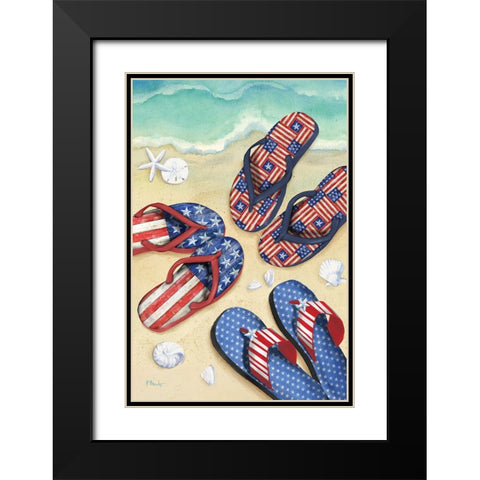 Americana Beach Flip Flops Vertical II Black Modern Wood Framed Art Print with Double Matting by Brent, Paul