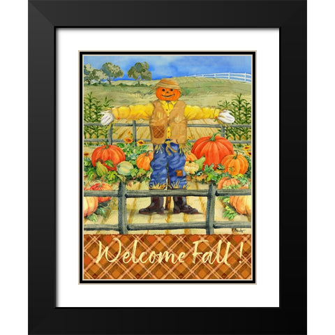 Scarecrow with Pumpkins Vertical Black Modern Wood Framed Art Print with Double Matting by Brent, Paul