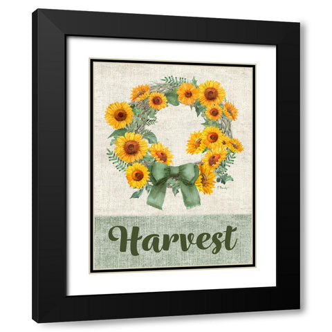 Sage Sunflowers Wreath Vertical Black Modern Wood Framed Art Print with Double Matting by Brent, Paul