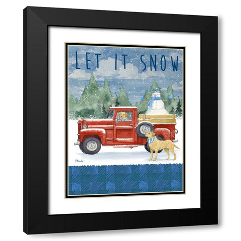 Snowman and Pups Truck Vertical Black Modern Wood Framed Art Print with Double Matting by Brent, Paul