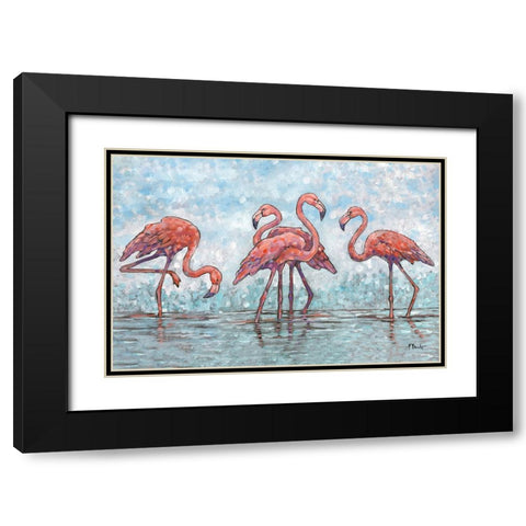 Impressions of Flamingos Horizontal Black Modern Wood Framed Art Print with Double Matting by Brent, Paul