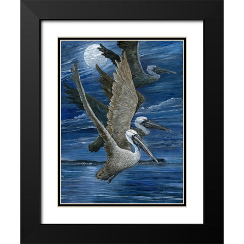 Pelican Nocturne Black Modern Wood Framed Art Print with Double Matting by Brent, Paul