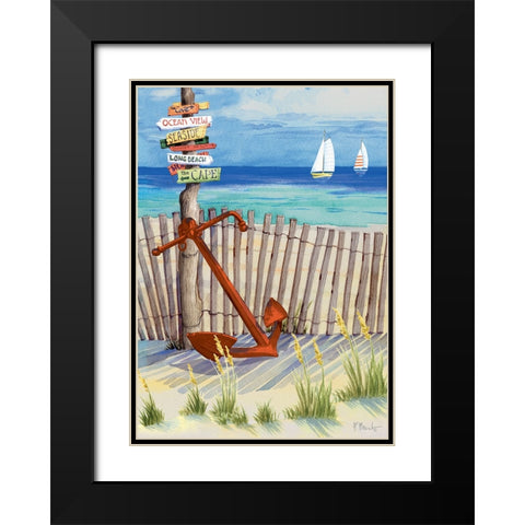 Beach Signs Anchor Vertical Black Modern Wood Framed Art Print with Double Matting by Brent, Paul