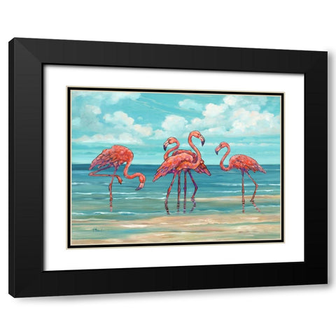 Summerset Flamingos Horizontal I Black Modern Wood Framed Art Print with Double Matting by Brent, Paul