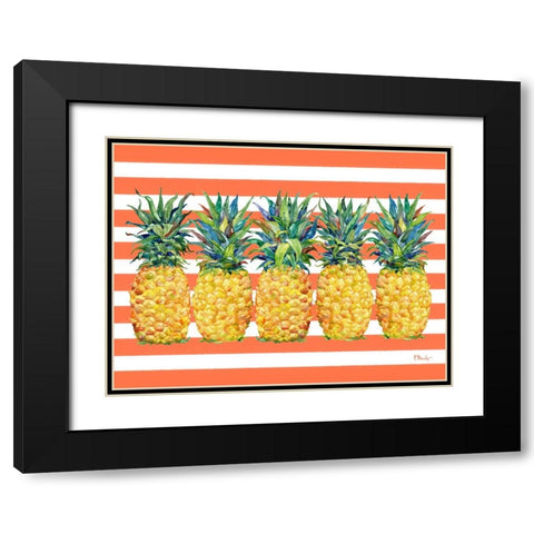 Kona Pineapple Horizontal - Coral Stripe Black Modern Wood Framed Art Print with Double Matting by Brent, Paul