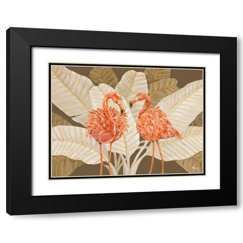 Martinique Flamingo Horizontal - Palms Black Modern Wood Framed Art Print with Double Matting by Brent, Paul